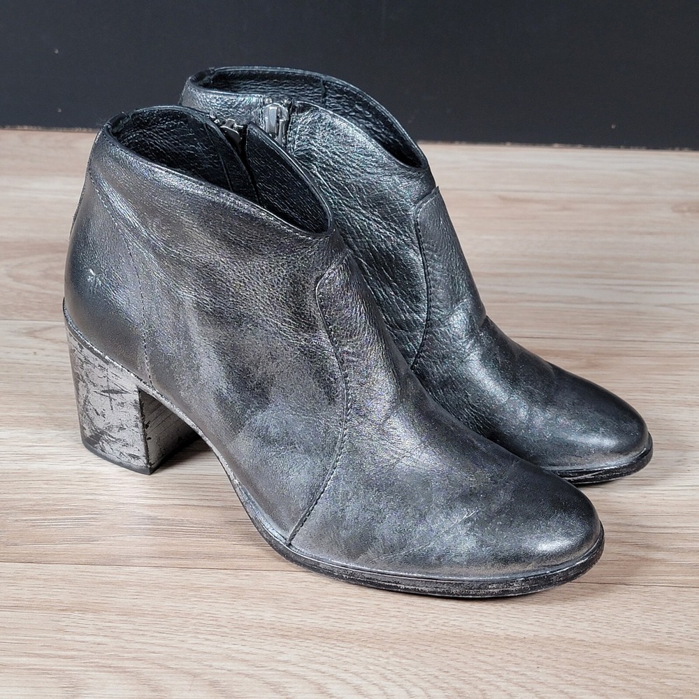 Frye Nora Ankle Boots Womens Size 6.5 Silver Gray Side Zip Leather Western